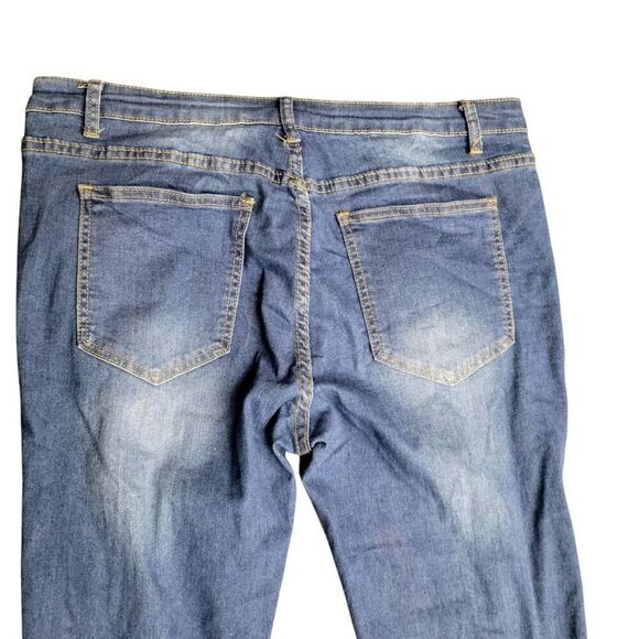 Hungson Distressed Destroyed Ripped Blue Denim Skinny Jeans - Picture 9 of 12